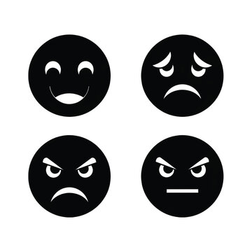 Illustration of diverse emotive faces displaying various emotions and reactions in a simple, monochrome design