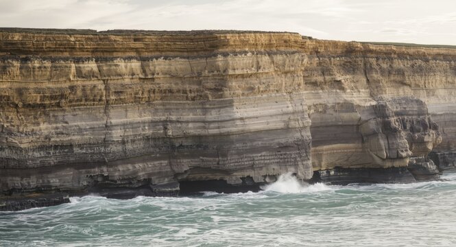 Cliffside sediment layers limestone sandstone siltstone and mudstone along coastal region