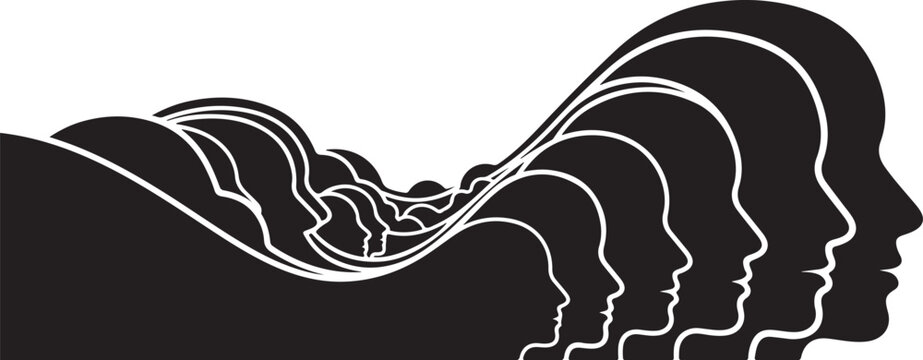 Multiple Silhouette Heads in a Row with White Outline