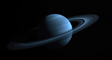 Fototapeta premium Clean design of Uranus showcasing fine rings against a dark smooth backdrop expressing calmness