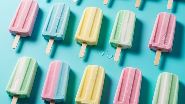 Colorful Popsicles on a Blue Background - A Refreshing Summer Treat.
