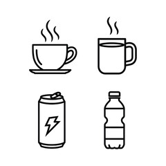Obraz premium Collection of Beverage Icons Featuring Cups and Containers in Simple Line Art Style