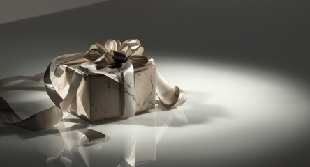 Naklejka premium Festive occasion present wrapped in ribbon on bright white surface