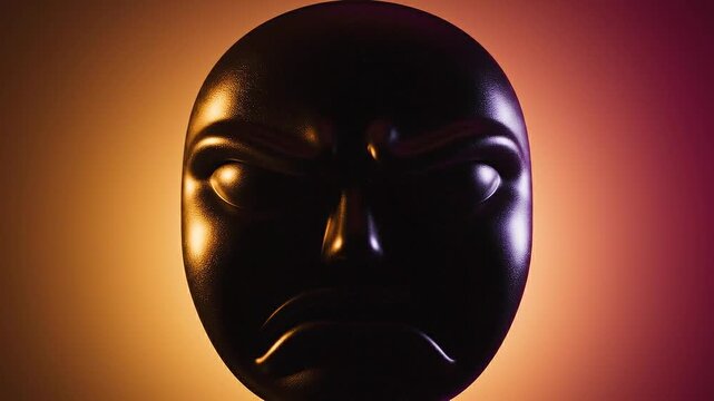Dark mysterious mask with angry expression under dramatic lighting