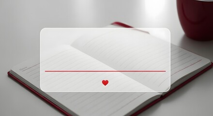 Open notebook with blank lined pages and a red heart icon, suggesting journaling, love, or personal reflections on a clean, bright surface.