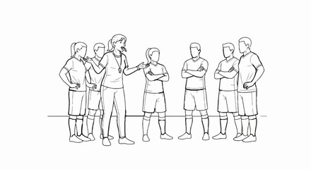 Obraz premium Coach addresses a group of players in athletic attire