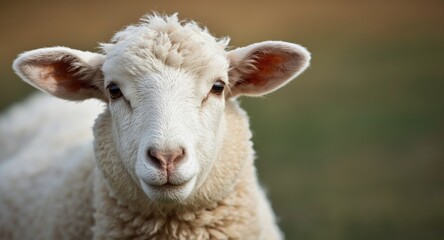 Fototapeta premium Close up perspective of a sweet sheep locking eyes with the camera