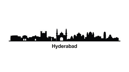 Obraz premium A black silhouette of the hyderabad skyline with the city s name labeled