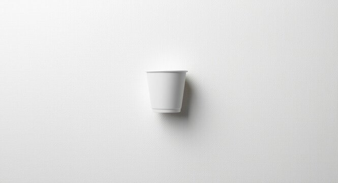 A solitary kopitiam cup resting on a bright white grain background with copy space