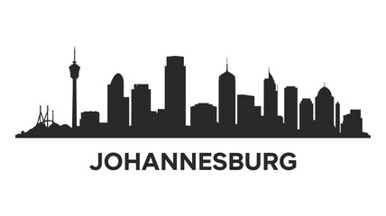 Johannesburg skyline silhouette with prominent buildings and city name below
