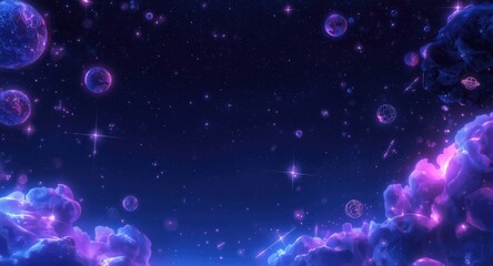 Fototapeta premium digital anime night sky scene filled with fantastic glowing celestial shapes