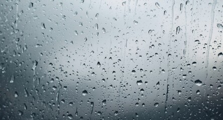 Close focused rain drops on glass showing blur and copy space for design