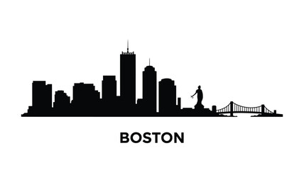 Fototapeta premium A striking black silhouette of the boston skyline with prominent landmarks