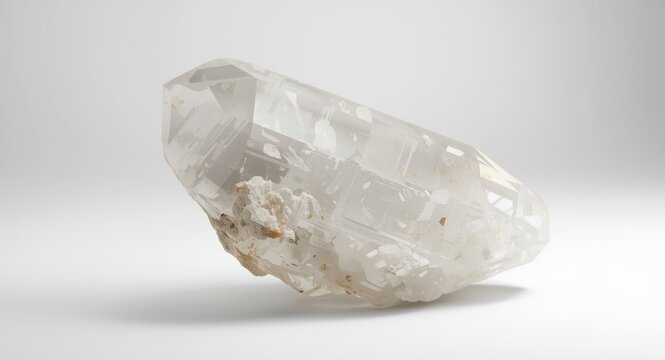 Detailed crystal structure of Lemurian quartz on clean white backdrop
