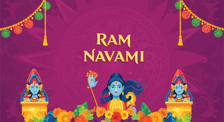 Obraz premium Festive image with Hindu deities, flowers, and ornaments for a special occasion