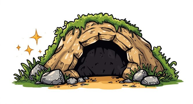 cheerful cartoon hollow cave isolated on white background