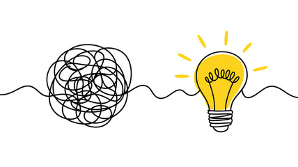 From tangled complexity to a clear idea a lightbulb illustration