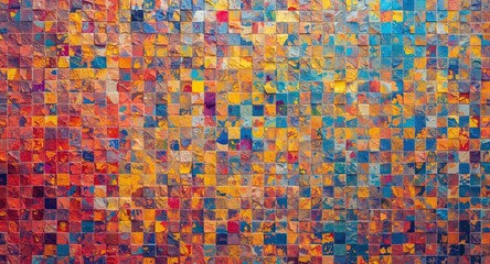 Colorful grunge texture background with tiny square mosaic for modern banners