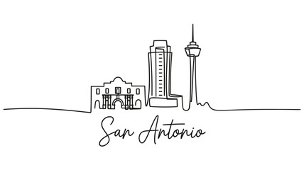 Obraz premium Continuous line drawing of san antonio skyline with prominent tower and building