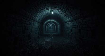 Fototapeta premium Dark underground tunnel inside basement resembling a chilling dungeon passage
