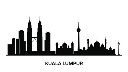 Obraz premium A striking black silhouette of kuala lumpur s iconic skyline and buildings