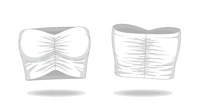 Detailed technical drawing of a ruched strapless bandeau crop top showcasing front and back views a versatile fashion garment illustration for