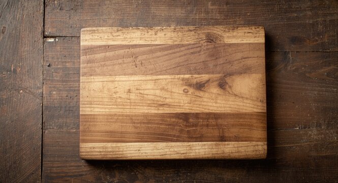 a used butcher block cutting board on rustic wood texture background