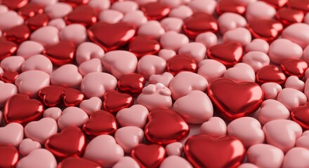 Red and Pink Hearts &ndash; Glossy Romantic Pattern Background