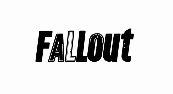 Distressed black lettering spelling the word "Fallout" on white