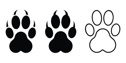 Animal paw print silhouette vector, Paw footprint icon, Different animal paw print vector illustration