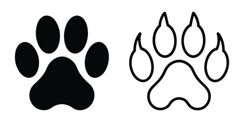 Animal paw print silhouette vector, Paw footprint icon, Different animal paw print vector illustration