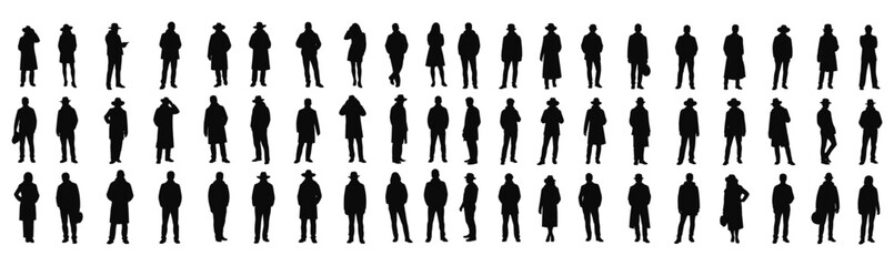 Diverse group of people silhouettes standing in various poses.