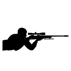 Obraz premium Silhouette of a Soldier Aiming a Sniper Rifle for Precision Shooting.