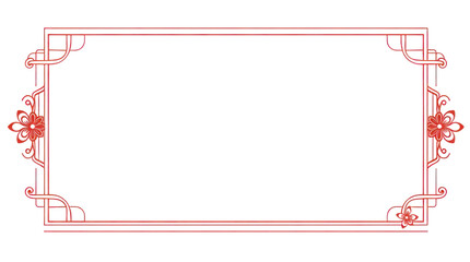 Red Ornamental Frame with Traditional Asian Floral Design on White Background