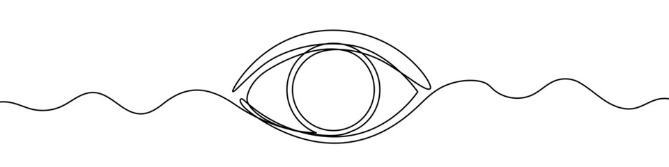 Human eye in one line art style. Eye drawing with editable black stroke on white background. Vector illustration. © Viktoriia