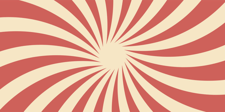 Circus background and spiral retro rays vector pattern. Vintage poster of red white sun or star burst radial lines with grunge texture, circus, carnival, summer fair or chapiteau backdrop,eps.10