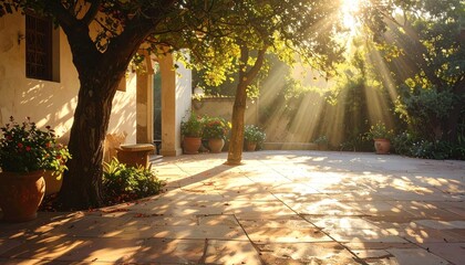 Sun Drenched Patio Retreat with Lush Garden and Peaceful Ambiance for Relaxation and Outdoor Living.