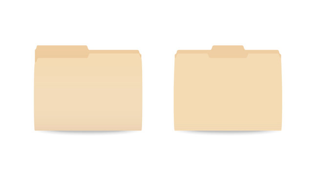 Empty closed file folder template. Realistic folder mockup on white background