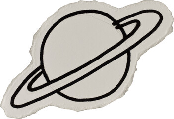 Black And White Vintage Ripped Paper Saturn Doodle © Ksuview