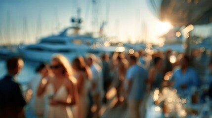 Obraz premium Defocused yacht party background with sunlight, sea reflections, and luxury mood