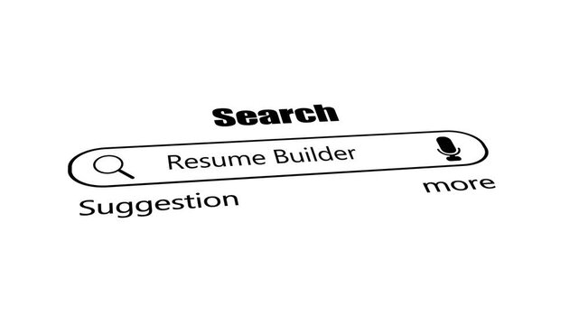 Resume builder search bar on white background, minimal black web browser interface with magnifying glass and voice search icon, career development and job application seo concept.