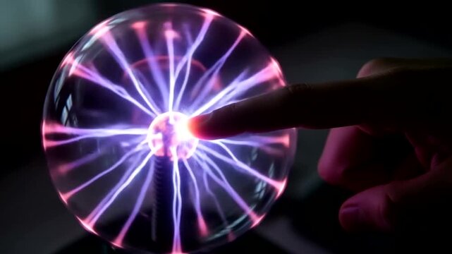 Plasma Ball with Electric Discharge and Hands.