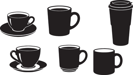 Obraz premium Black Solid Coffee Cup Styles Demitasse Silhouettes Set of Six on White Background
