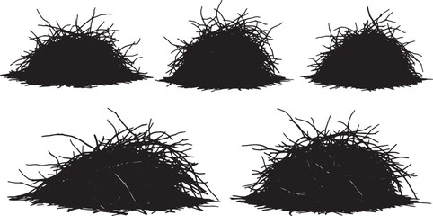 Black Solid Pruning Debris Pile Silhouettes Set of Six on White Background © Dreamfly
