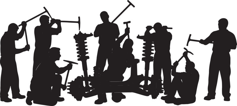 Black Solid Mechanic Pry Bar Silhouettes Set of Six on White Background