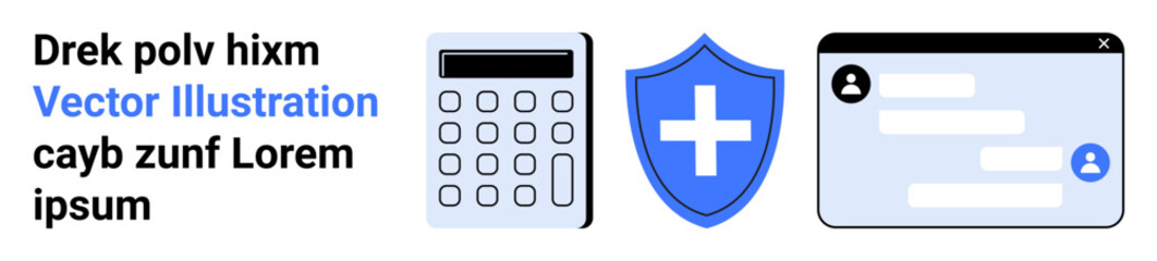 Obraz premium Financial protection, cybersecurity, online transactions, secure communication, healthcare, user identity. Calculator, shield with cross and profile interface. Financial protection and cybersecurity