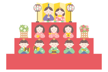 Obraz premium ひな祭りの雛人形段飾りのかわいいベクターイラスト 