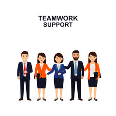 Fototapeta premium A smiling team of business people standing together in an office, showing teamwork and success
