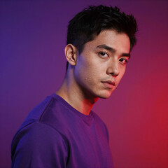 Obraz premium A bold and lively atmosphere with a vibrant gradient background shifting from royal purple to fiery red