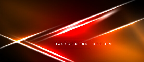 Obraz premium Abstract design features vibrant orange, red lines. Diagonal streaks create dynamic visual effect. Dark background enhances luminosity.